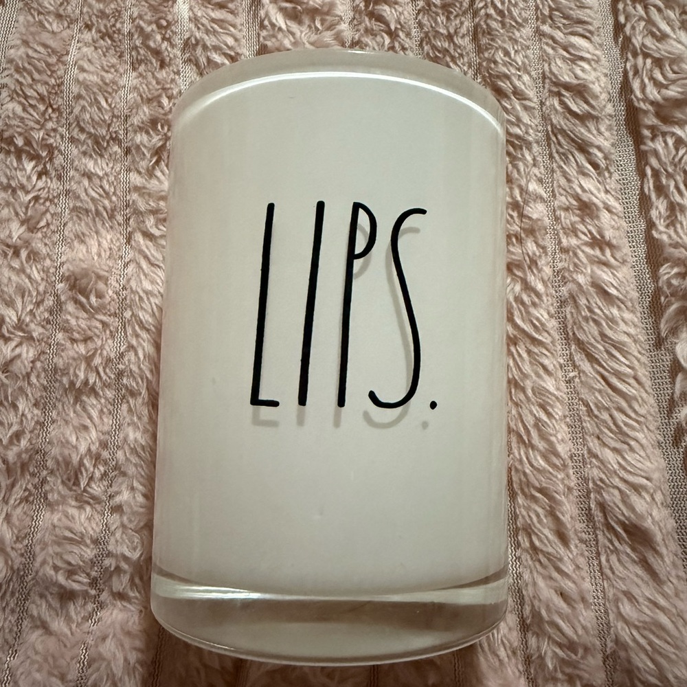 Rae Dunn White Glass Jar with 'LIPS' Text 3” diameter